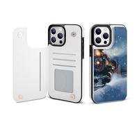 EMPYRI Winter Christmas Snow Night Railway Train Printed Wallet Case for iPhone 13 Pro - Flip Leather Wallet Phone Cases Cover with Card Slots