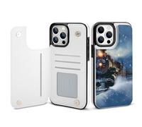 EMPYRI Winter Christmas Snow Night Railway Train Printed Wallet Case for iPhone 13 Pro Max - Flip Leather Wallet Phone Cases Cover with Card Slots