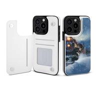 EMPYRI Winter Christmas Snow Night Railway Train Printed Wallet Case for iPhone 15 Pro - Flip Leather Wallet Phone Cases Cover with Card Slots