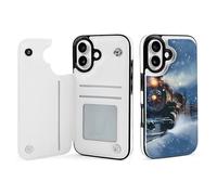 EMPYRI Winter Christmas Snow Night Railway Train Printed Wallet Case for iPhone 16 - Flip Leather Wallet Phone Cases Cover with Card Slots