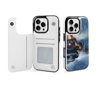 EMPYRI Winter Christmas Snow Night Railway Train Printed Wallet Case for iPhone 16 Pro - Flip Leather Wallet Phone Cases Cover with Card Slots