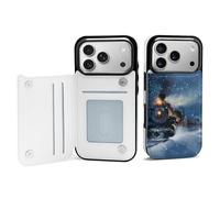 EMPYRI Winter Christmas Snow Night Railway Train Printed Wallet Case for iPhone 17 Pro - Flip Leather Wallet Phone Cases Cover with Card Slots