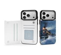 EMPYRI Winter Christmas Snow Night Railway Train Printed Wallet Case for iPhone 17 Pro Max - Flip Leather Wallet Phone Cases Cover with Card Slots
