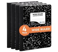 Emraw Black & White Marble Style Cover Composition Book with 100 Sheets of Wide Ruled White Paper (4 Pack)