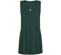 EMRE FASHION® Kids Girl’s Plain School Uniform Pleated Front Heart Zip Pinafore Two Button Wrap Over Pinny Dress Sleeveless Junior School Wear (Bottle Green, 3-4 Years)