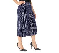 EMRE FASHION® Women Elasticated Waist Polka Dot Wide Leg Flared 3/4 Length Culottes Shorts - Ladies Casual Summer Palazzo Pants (Navy, 12-14)