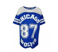 EMRE FASHION® Women’s Cotton Chicago 87 Wolves Printed Oversized Baggy T-Shirts - Ladies Short Sleeve American Baseball Varsity Tee Tops (Royal Blue, 12-14)