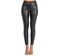 EMRE FASHION® Women's Faux Leather Black Leggings Wet Look Mat Full Length Black Biker - Ladies Low Waist Faux Leather Trousers Coated Stretchy Pants (Low Waist, 16-18)