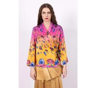 Emre Tamer-London Barbie Rosa Floral Hand Painted Wrap Blazer - M - Pink , Rose , Multi - Satin