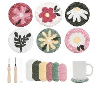Emri Lane Punch Needle Embroidery Kit - 6 Floral Designs, Wood & Plastic Tools, Cotton Yarn, Complete Set for Beginners