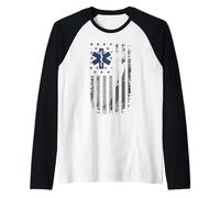 EMS EMT Paramedic American Flag Emergency Medical Gifts Men Raglan Baseball Tee