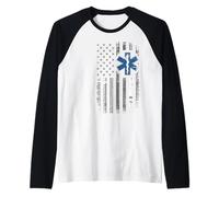 EMS EMT Paramedic American Flag Emergency Medical Gifts Men Raglan Baseball Tee