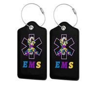 EMS for A Cure, Bladder Cancer Awareness Leather Luggage Tag with Stainless Steel Ring and Privacy Cover for Suitcase Travel9