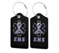 EMS for A Cure, Esophageal Cancer Awareness Leather Luggage Tag with Stainless Steel Ring and Privacy Cover for Suitcase Travel0