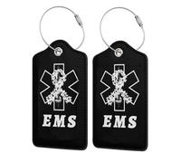 EMS for A Cure, Lung Cancer Awareness Leather Luggage Tag with Stainless Steel Ring and Privacy Cover for Suitcase Travel0