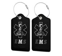 EMS for A Cure, Neuroendocrine Cancer Awareness Leather Luggage Tag with Stainless Steel Ring and Privacy Cover for Suitcase Travel8