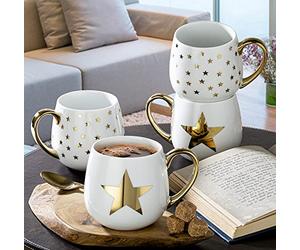 EMS UK LTD 4 Piece Metallic Gold Star Hug Mugs