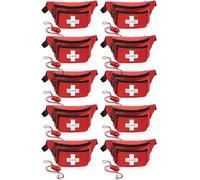 EMS XTRM Lifeguard Fanny Pack Red with Whistle Lanyard - Baywatch Style First Aid Hip Pack, Adjustable Strap, Cross Logo + Zipper Pouch, 10 Pack Guard