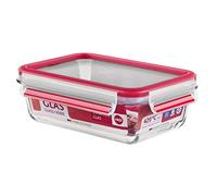 Emsa 0.7 Litre Clip & Close Rectangular Fresh Holding Box, Glass, Transparent/Red, 35 x 25 x 10 cm