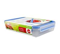 Emsa 509040 Clip & Close stacking box, 26.5 x 19.4 x 6 cm, 1.65 l, transparent/blue