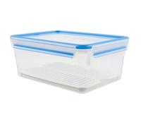 Emsa 512888 Clip & Close box with drip grid, 26.3 x 19.5 x 11 cm, 3.7 l, transparent/blue