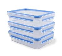 Emsa 515645 Clip & Close 3-piece set of food storage containers, 1.2 litre, transparent/blue