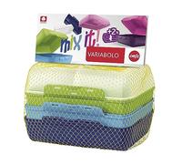 Emsa 517053 Variabolo 4-piece food storage containers for boys, 16 x 11 x 4 cm, can be opened on both sides, can be stacked together to save space, blue/green