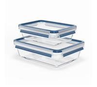 EMSA Clip&Close 2PCS Set Food Conservation, Glass Containers, Stacking Edge, Oven-Proof up to 420°C*, Leak-Proof, Frost-Resistant up to -40°C, Dishwasher-Safe, Hygienic, German Lid Techno, N1052350