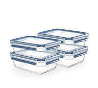EMSA Clip&Close 4PCS Set Food Conservation, Glass Containers, Stacking Edge, Oven-Proof up to 420°C*, Leak-Proof, Frost-Resistant up to -40°C, Dishwasher-Safe, Hygienic, German Lid Techno, N1052550