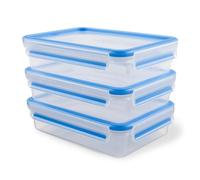 Emsa 515645 Clip & Close 3-piece set of food storage containers, 1.2 litre, transparent/blue