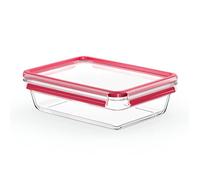 Emsa Clip & Close Glass Food Storage Container, Rectangular, 2L, 100% Leak-Proof, Non-Slip Stacking, Glass Container, Dishwasher, Freezer, Oven, Microwave Safe, Red, Transparent, N10411