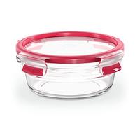 Emsa Clip & Close Glass Food Storage Container Set, Round, 0.6 L, 16.7 x 16.7 x 7 cm, 100% Leak-Proof, Glass Containers, Dishwasher, Freezer, Oven, Microwave Safe, Red, Transparent, N10403