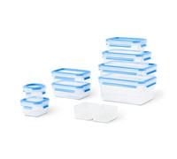 EMSA Clip & Close N10317 Food Storage Containers Set, 0.15 and 0.2 and 2 x 0.55 and 0.55 (Including Inserts) & 0.8, 1.2 and 2.2 L, 100% Leak-Proof, Dishwasher, Freezer, Microwave Safe, Blue