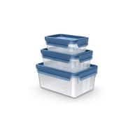 Emsa Clip & Close N1171800 Eco Food Storage Containers Set of 3, 0.55/1.0/2.2 L, Eco Design, Leak-Proof, Hygienic, Microwave/Freezer/Dishwasher Safe, BPA-Free, Blue