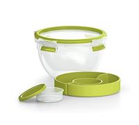 Emsa Clip & Go N10713 Salad Box, 2.6 L, Round, with 2 Practical Compartments, 100% Leak-Proof, with Fresh Seal, Transparent, Light Green, Made in Germany