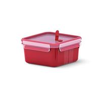 Emsa Clip & Micro N10604 Microwave Valve 1.3 L Square Lunch Box Integrated Measurements Made in Germany Red/Transparent