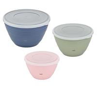 Emsa K325S3 Prep&Bake Set of 3 Plastic Mixing Bowls | 1.7 + 2.75 + 4.15 L | with Preserving Lid | Non-Slip Base | Perfect Stability When Mixing | Dishwasher Safe | Pink/Green/Blue