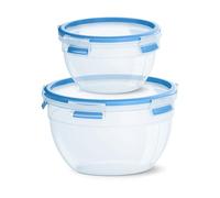 Emsa N10116 Clip & Close Food Storage Containers, 2-Piece Set, Round, 1.1 Litre and 2.6 Litres, Clip Closure, Plastic, Transparent/Blue