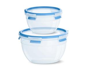 Emsa N10116 Clip & Close Food Storage Containers, 2-Piece Set, Round, 1.1 Litre and 2.6 Litres, Clip Closure, Plastic, Transparent/Blue