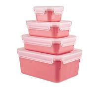 Emsa N10309 Clip & Close Colour Edition 4-Piece Food Storage Container Set | 0.2/0.55/0.8/2.2 Litre | Leak-Proof | Hygienic | BPA Free | Dishwasher, Microwave and Freezer Safe | Coral