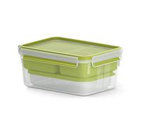 Emsa N10716 Clip & Go Lunch Box, 2.2 L, with 3 Inserts, One Tin and Plate, to Go, 100% Leak-Proof, Transparent/Green