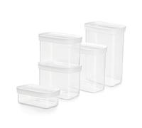 Emsa N11428 Optima 5-Piece Dry Storage Container Set, 0.45/2 x 1/1.6/2.2 Litres, Rectangular, 100% Safe/Hygienic/Harmless, Fresh Seal, BPA-Free, Transparent Design