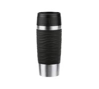 Emsa N20212 Travel Mug Wave Insulated Mug 0.36 litres Comfort Screw Cap Stainless Steel 4 Hours Hot and 8 Hours Cold 100% Leak-Proof Dishwasher Safe 360° Drinking Opening Black