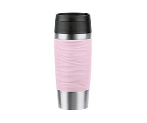 Emsa N20214 Travel Mug Wave Insulated Mug 0.36 litres Comfort Screw Cap Stainless Steel 4 Hours Hot and 8 Hours Cold 100% Leak-Proof Dishwasher Safe 360° Drinking Opening Pastel Pink