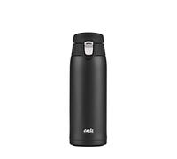 Emsa N21517 Travel Mug Light Insulated Mug, Capacity: 0.4 L, Extra Slim Format, Lightweight, Stainless Steel, Folding Closure System, 100% Leak-Proof, 8 Hours Hot/16 Hours Cold, BPA-Free, Black
