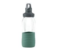 Emsa N31011 Drink2Go Glass Drinking Bottle, 0.5 L, Screw Cap, 100% Leak-Proof, Hygienic/Pure, Silicone Sleeve, Petrol Green