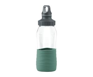 Emsa N31011 Drink2Go Glass Drinking Bottle, 0.5 L, Screw Cap, 100% Leak-Proof, Hygienic/Pure, Silicone Sleeve, Petrol Green