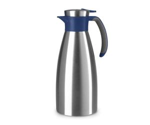 Emsa Soft Grip Insulated Jug, 1.5 litres, Stainless Steel, 12 Hours Hot + 24 Hours Cold, Leak-Proof, Non-Slip Handle, Blue N4120400