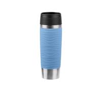 Emsa Travel Mug 500 ml Wave Thermal Mug, Comfort Screw Cap, Coffee Mug to Go, Stainless Steel, 6 Hours Hot and 12 Hours Cold, 100% Leak-Proof, Dishwasher Safe, 360° Drinking Opening, Pastel Blue,