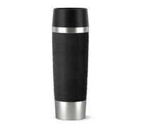 EMSA Travel Mug, Grande Thermal Mug, 0.50 L Capacity, Double-Wall Vacuum Insulation, 6-Hour Stay Hot, 12-Hour Stay Cold, 360° Drinking, Soft-Touch Silicone Sleeve, Stainless Steel, Black, 515615